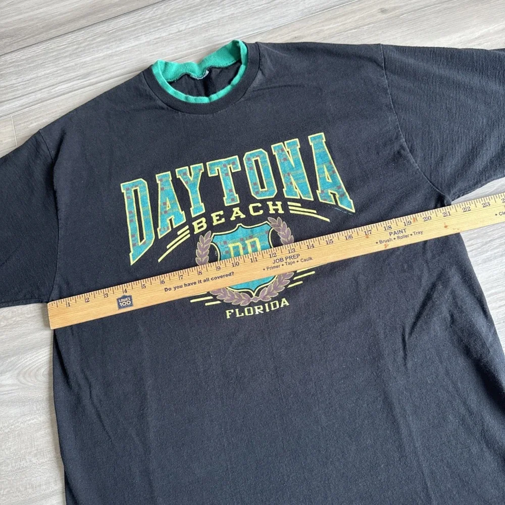 Vintage 80s 90s‎ Daytona Beach Florida Ringer T Shirt Mens Size XL Black Green
